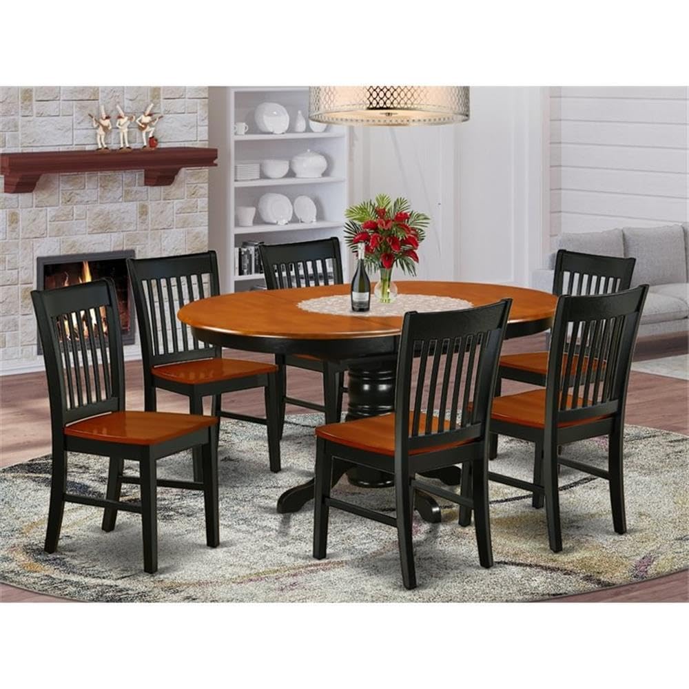 East West Furniture Keno7-Bch-W 7 Piece Dining Room Furniture Set Consist Of An Oval Kitchen Table With Butterfly Leaf And 6 Dining Chairs, 42X60 Inch, Black & Cherry